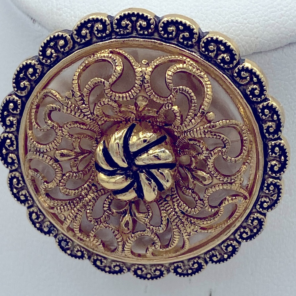 Vintage Antique Gold Toned Filigree Scarf Clip Marked W Germany  1 1/4“ Diameter